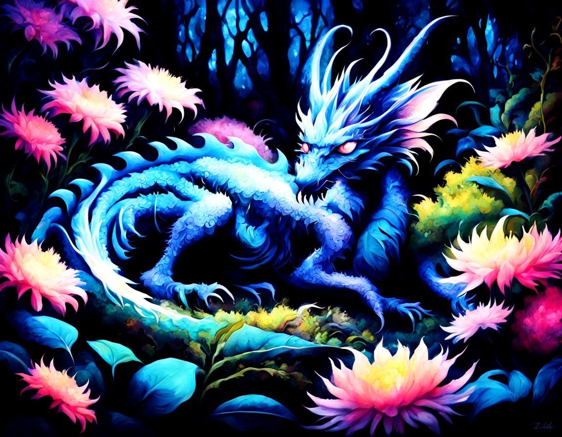 Surreal Flower Monster in Psychedelic Ink Artwork