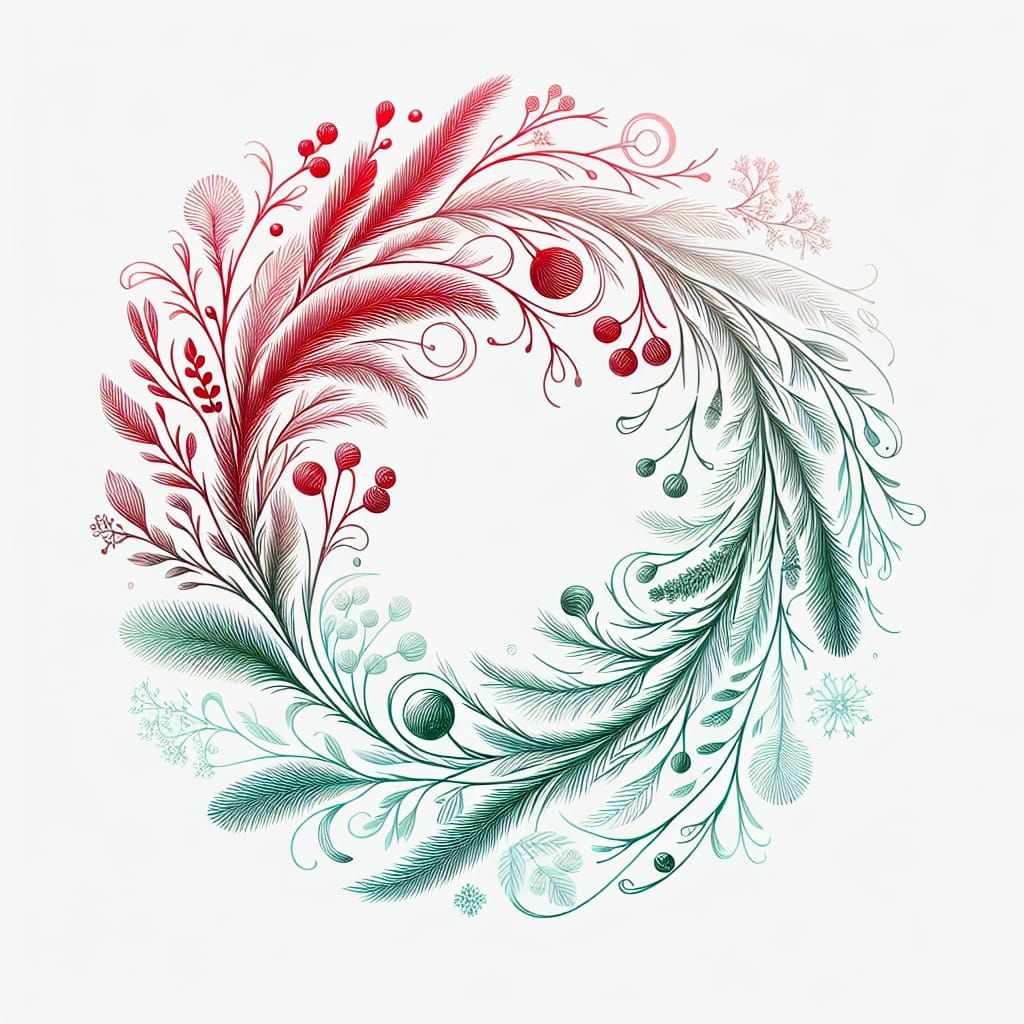 Delicate Christmas Wreath Clip Art in Abstract Style