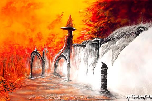 Mysterious Gateway to Dragon Horde: Acrylic and Charcoal Art