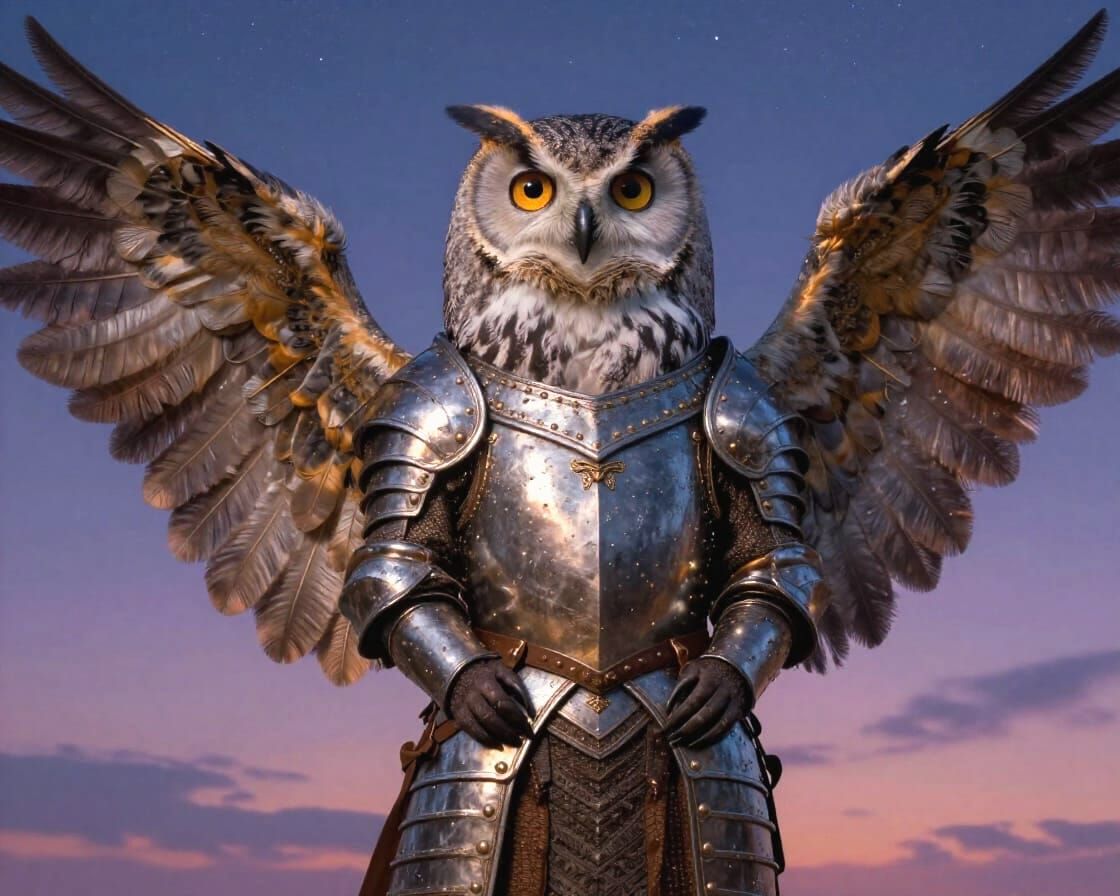 Armored Otter With Owl Wings and Eyes