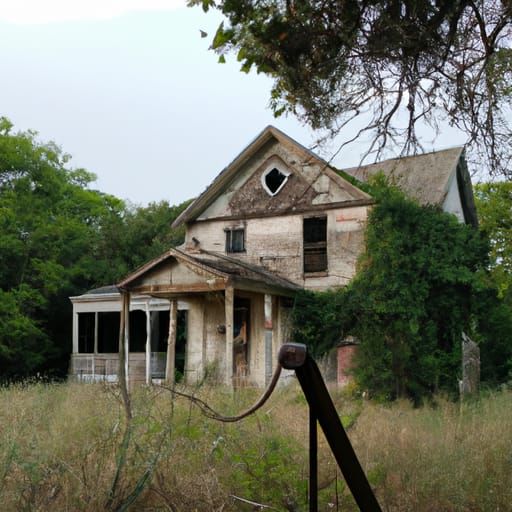 Sinister Overgrown Farmhouse in Horror Style