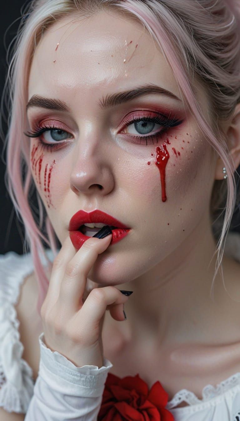 Crying Cosplay Girl with Smeared Mascara