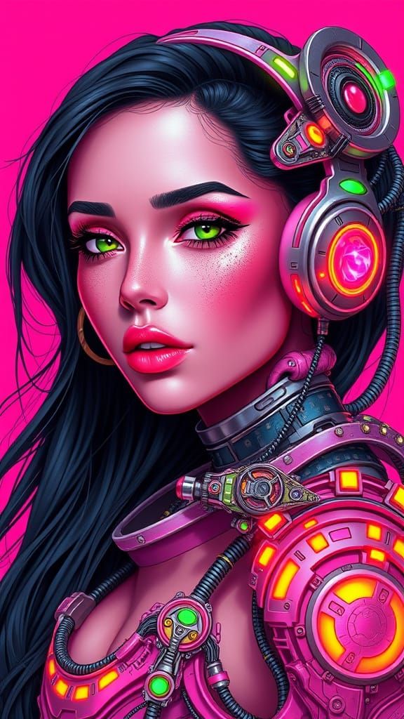 Cyberpunk Goddess in Art Nouveau Metallic Armor