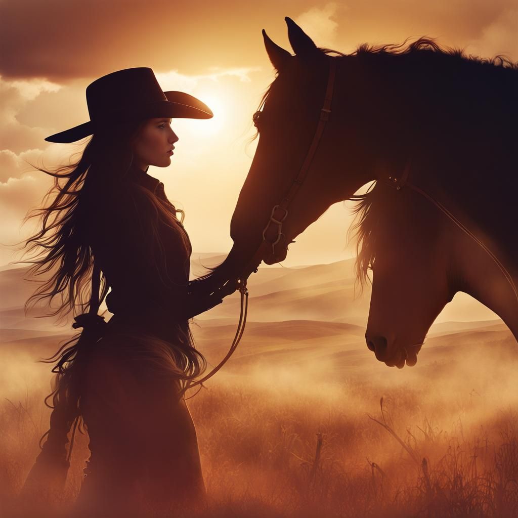 Cowgirl Silhouette Double Exposure: Cinematic Realism