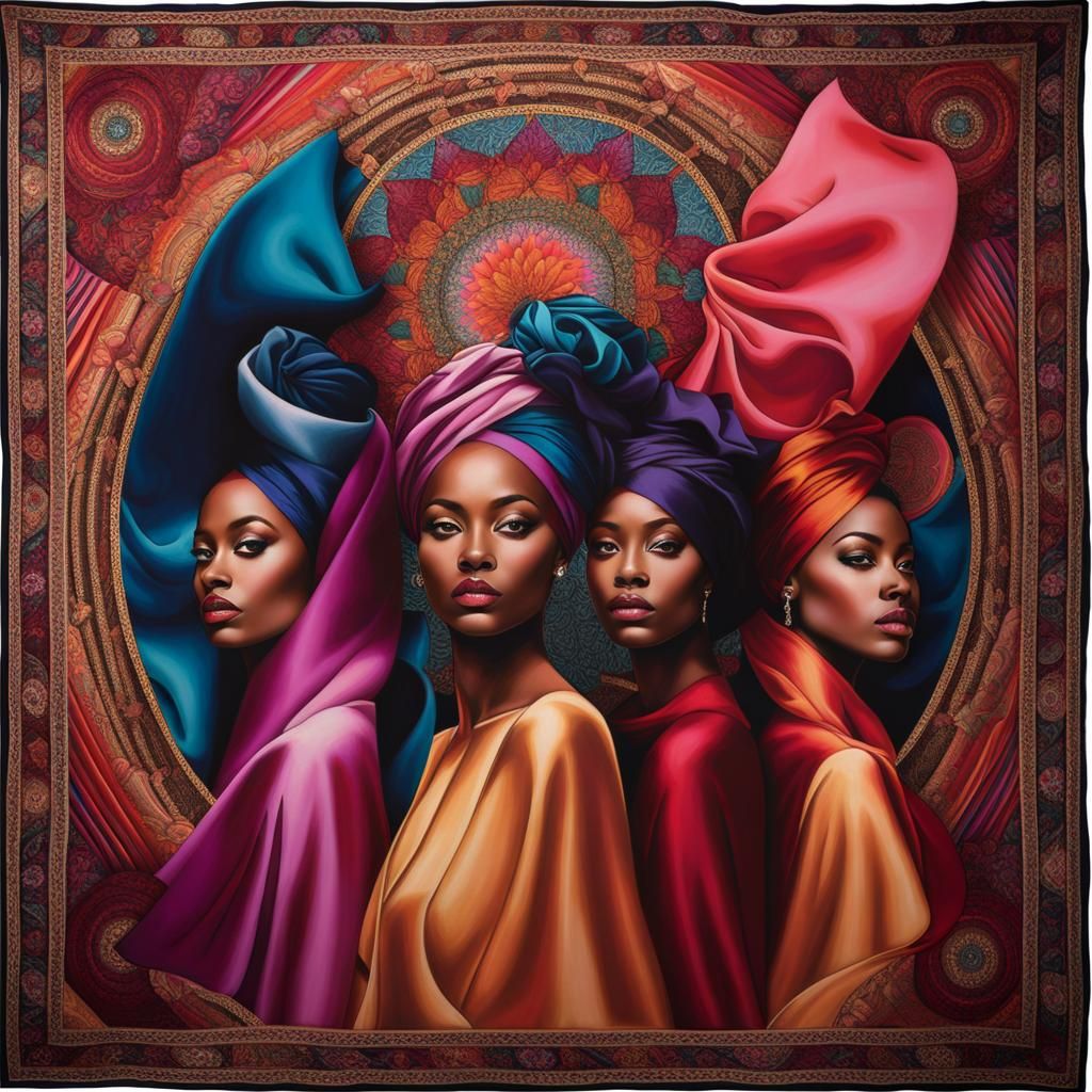 Women in Elegant Headscarves: Fantasy Art