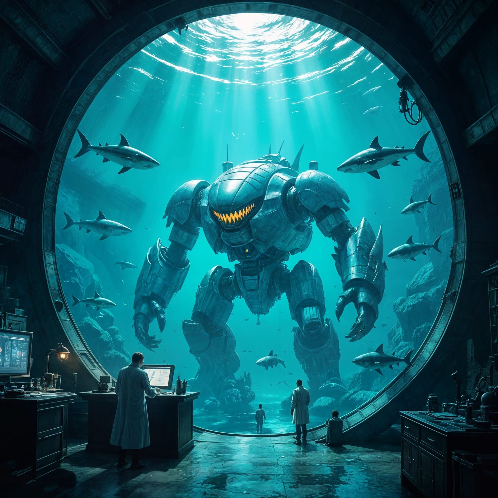 Underwater City Dome: Supervillain Lair with Aquatic Robot