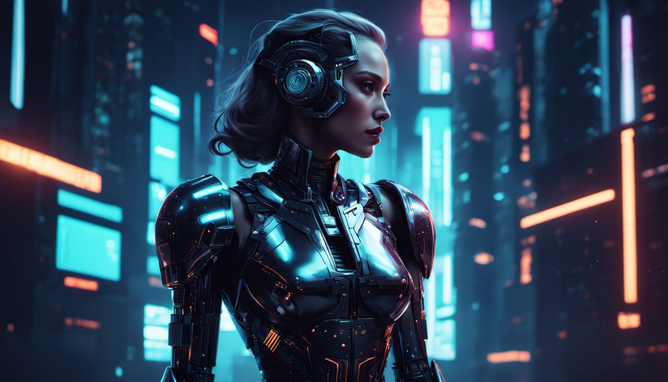 Cyberpunk Cyborg Pinup: Hyper-Realistic Digital Art