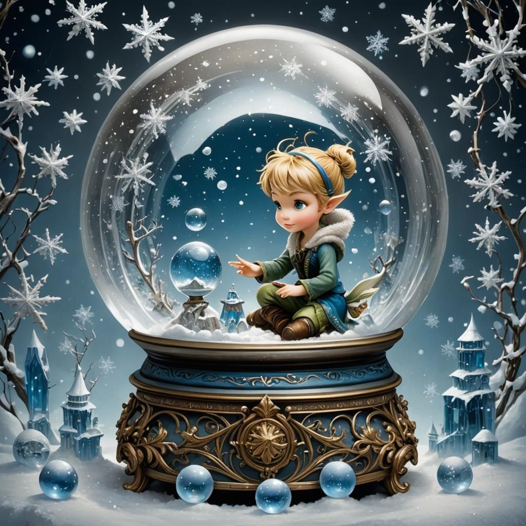 Tinkerbell and Peter Pan Winter Snow Globe