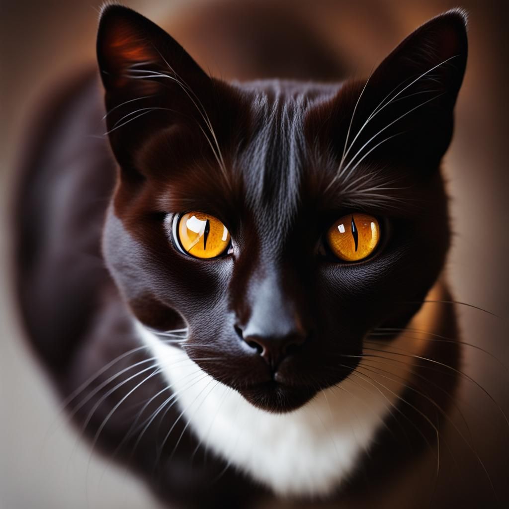 Dark Brown Cat with Amber Eyes Portrait