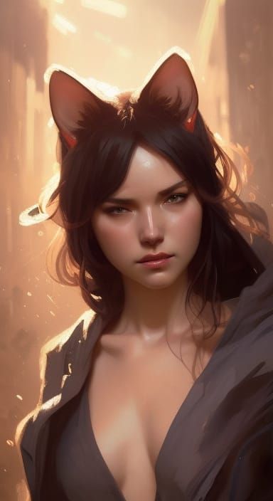 Hyperrealistic Woman with Cat Features Concept Art