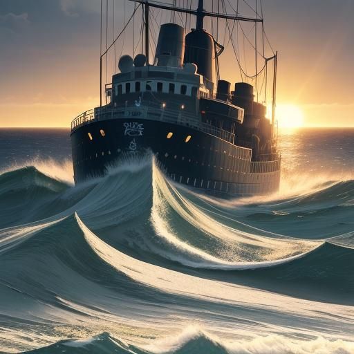 Steamer Sinking in Ocean: Stylized 3D Anime Art