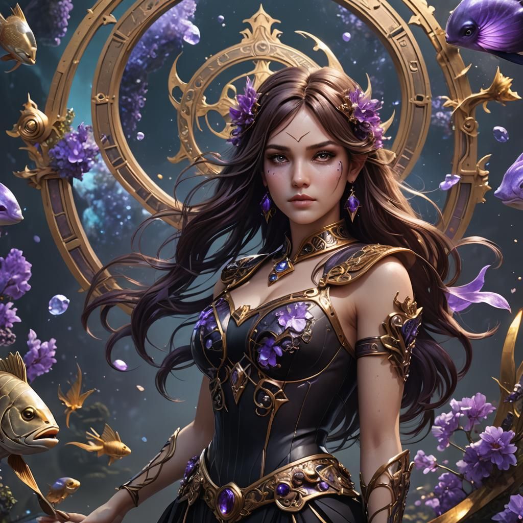 Pisces Woman with Amethyst and Black Hair