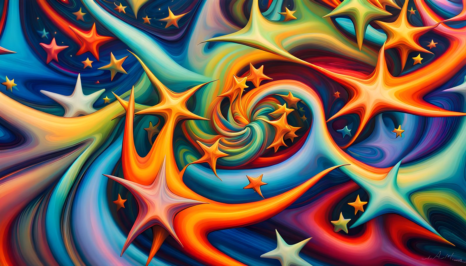 Iridescent Magnetic Filament Vortex in Oil Painting Style