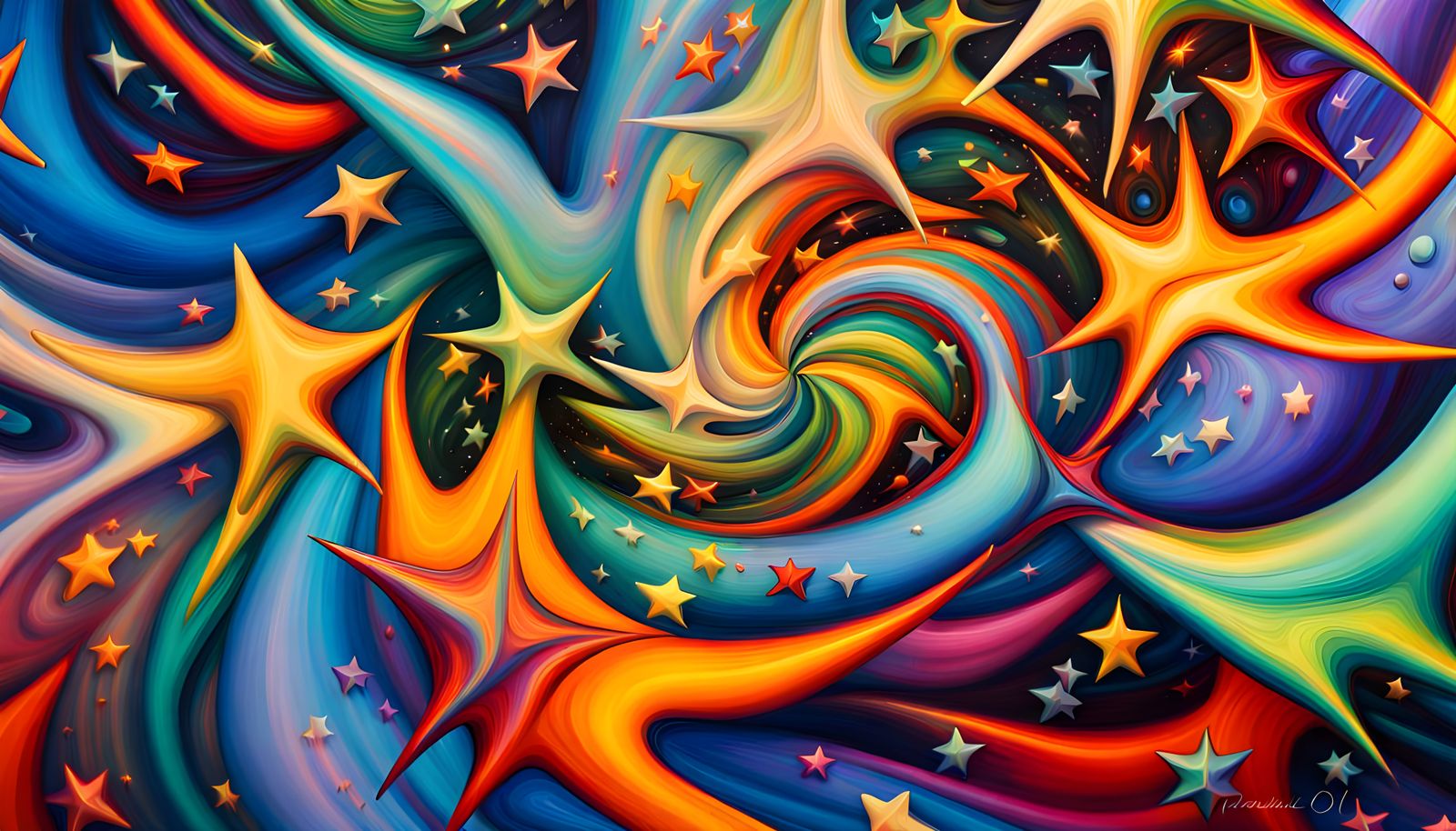 Iridescent Magnetic Filament Vortex in Oil Painting Style