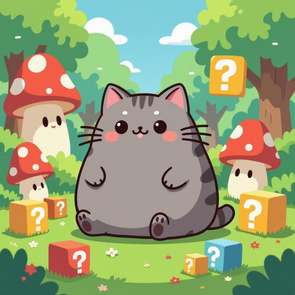 Pusheen in a Paper Mario Storybook World