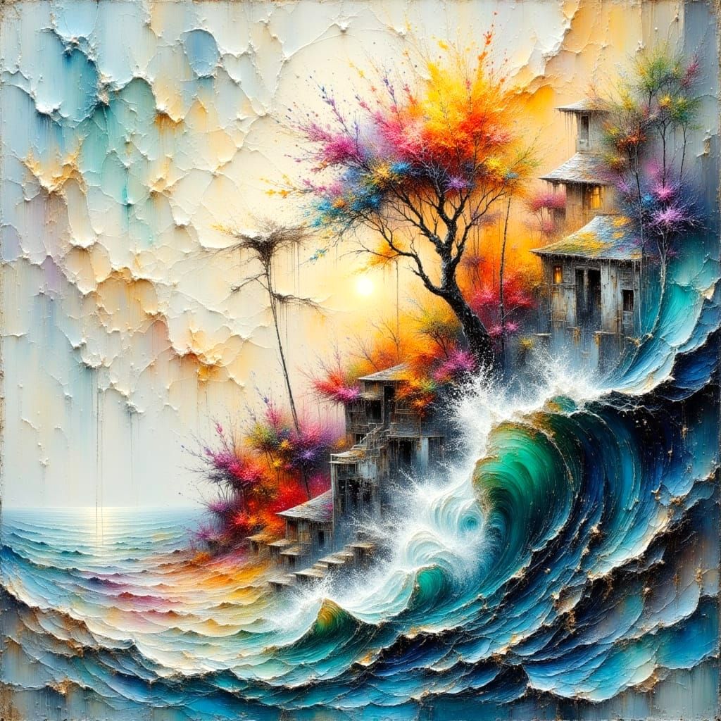 Abstract Landscape in Impasto Oil Painting Style