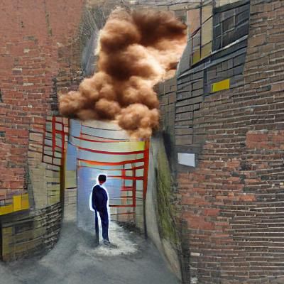 Man in Collapsing Alleyway