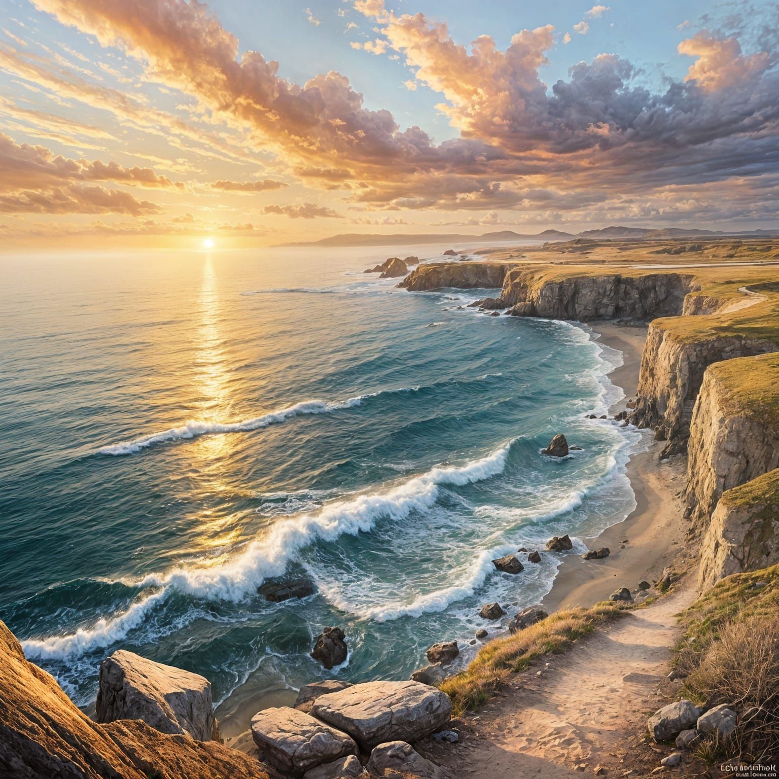 Long Road Vanishing into the Sea at Golden Hour