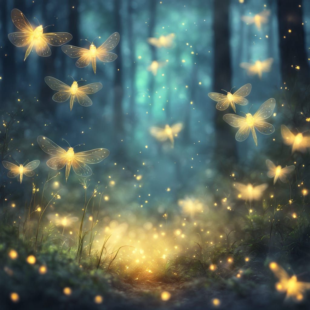 Enchanting Fireflies in Watercolor Forest Concept Art