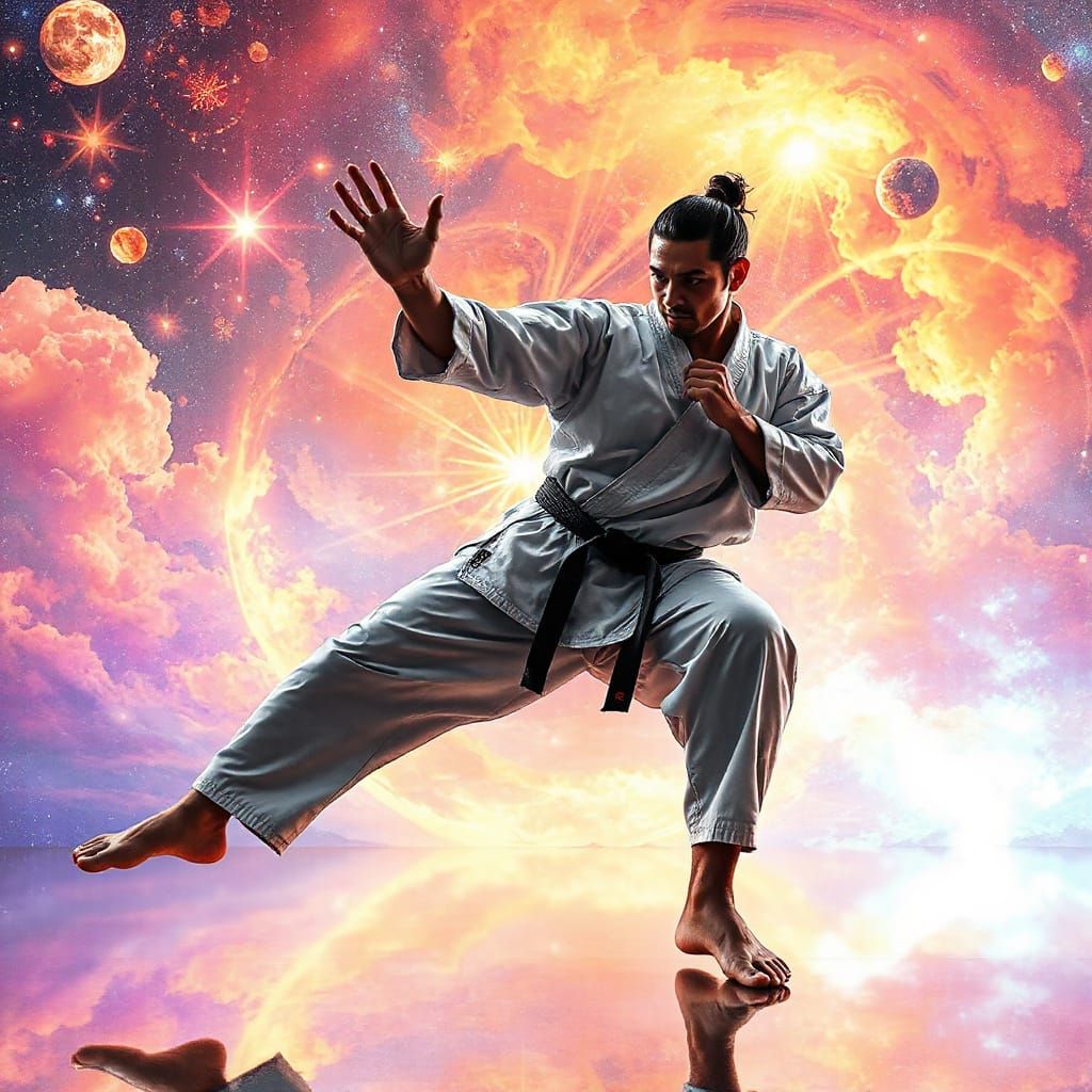 Astral Karate Illustration in Mixed Media