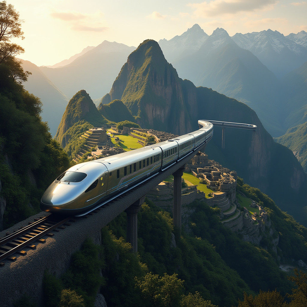 Maglev Train Ascends to Machu Picchu: Digital Matte Painting