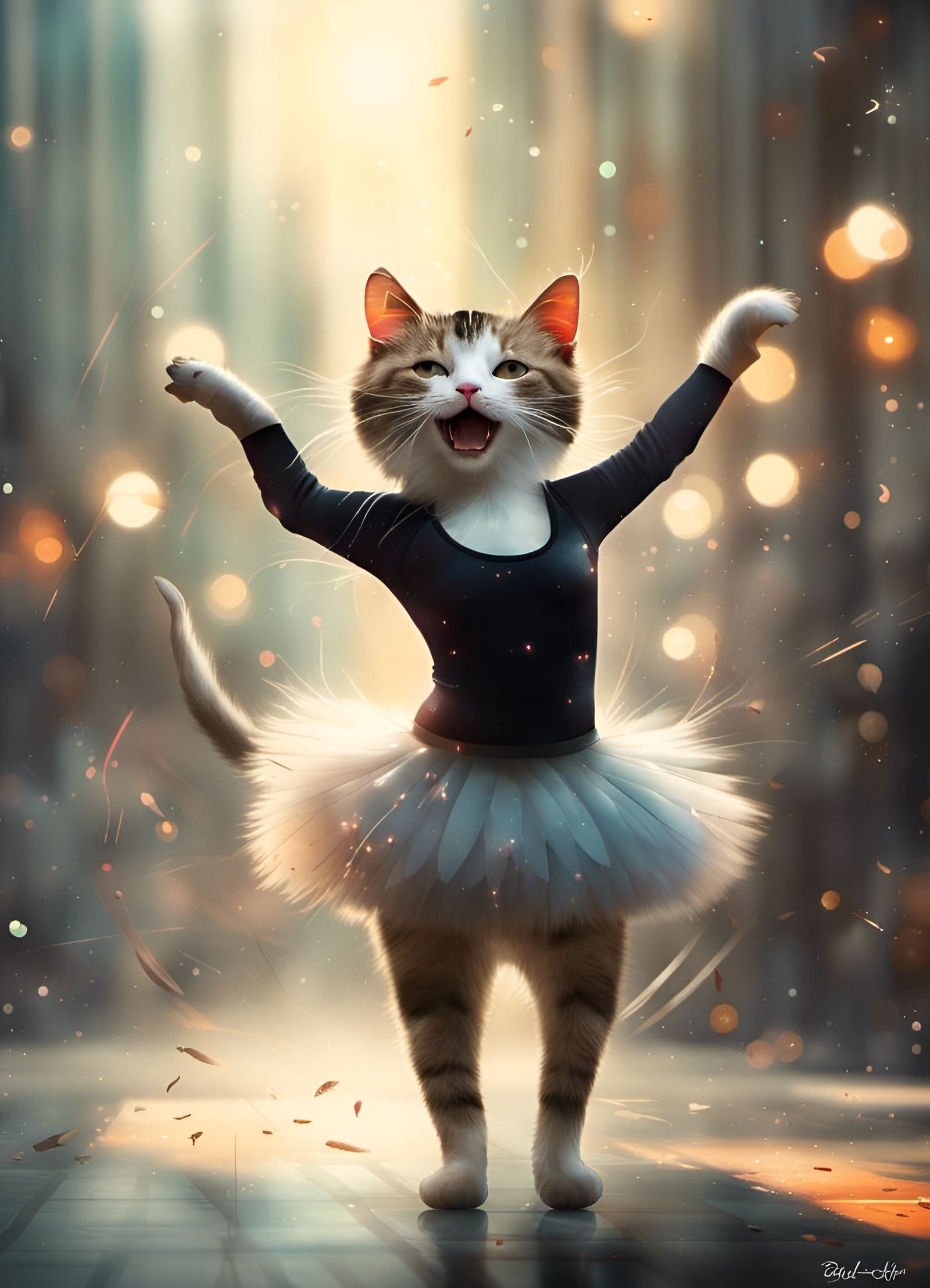 Joyfully dancing cat ballerina