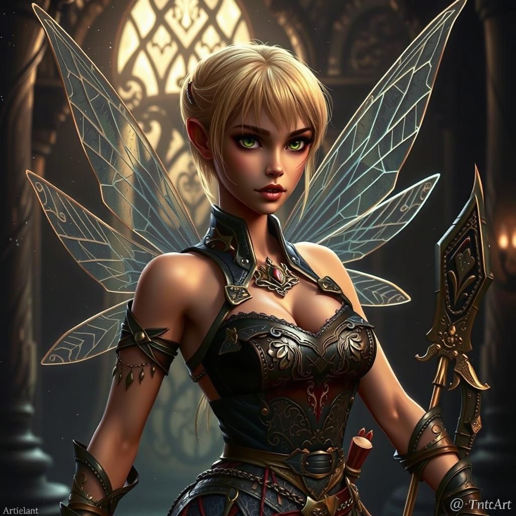 Tinkerbell as Barbarian in Dark Fantasy Style