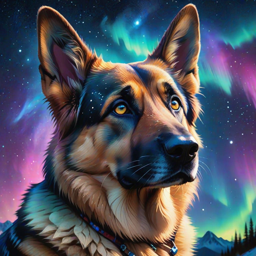 Cosmic German Shepherd Contemplates the Stars
