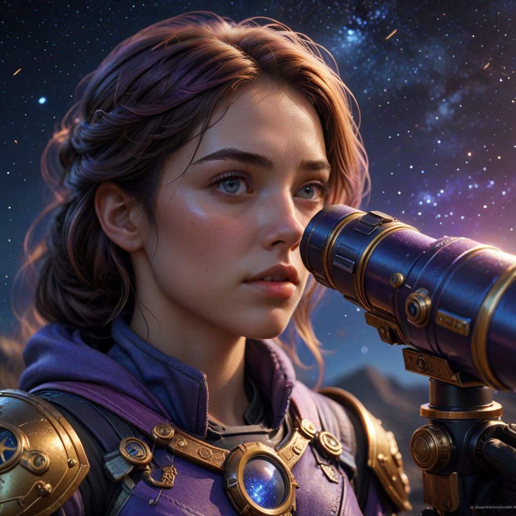 Woman Gazing at Stars in Ethereal Fantasy Art