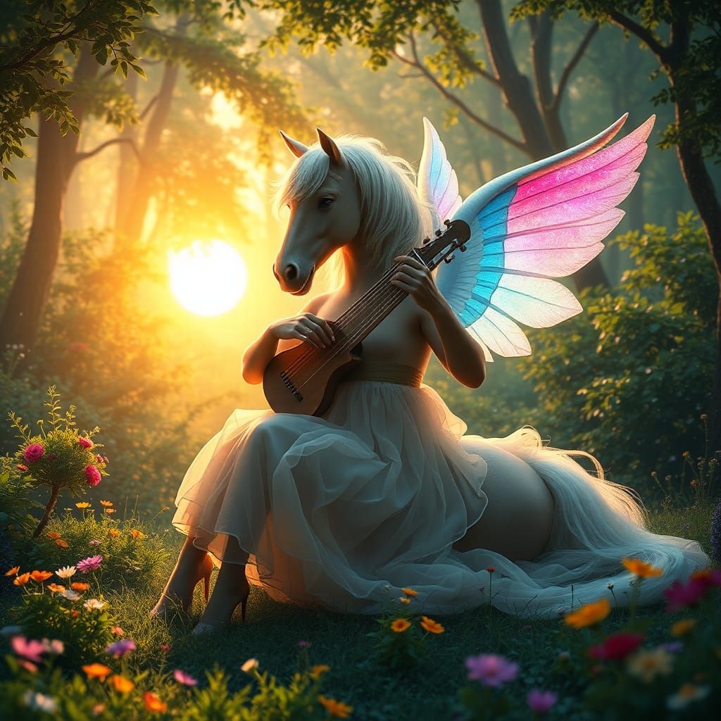 Envision pegasuscentaur, a serene tableau where a splendid, ...