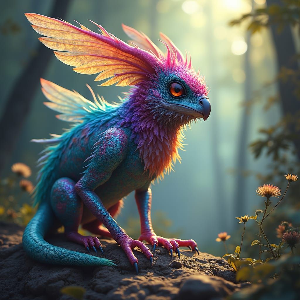 Vibrant Surreal Creature in Dreamscape Environment