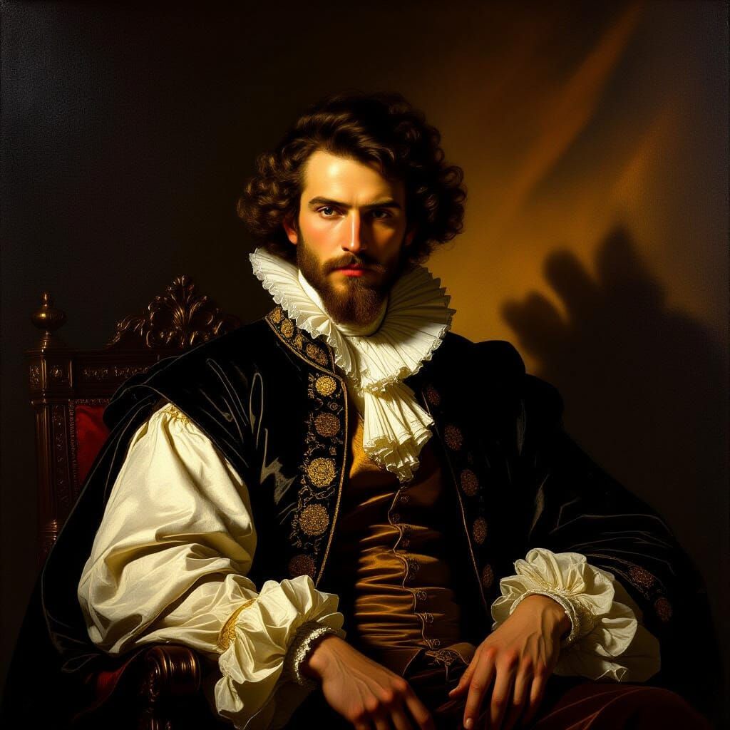 Mysterious Figure in Baroque Style with Dramatic Lighting