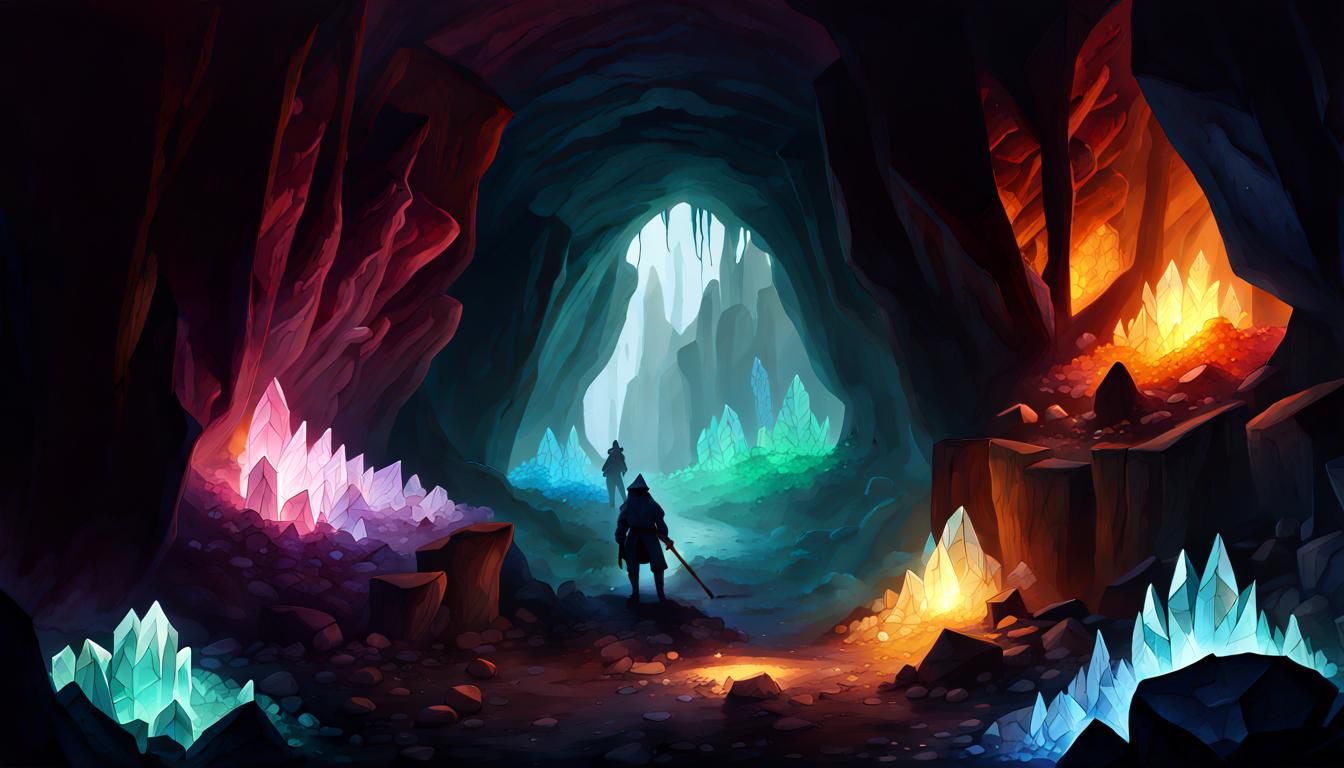 Glowing Crystal Mine Tunnel in Fantasy Horror Style