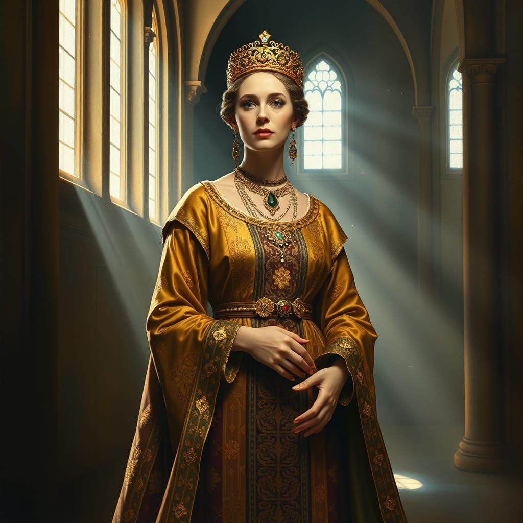 Regal Byzantine Woman in Ornate Silk Gown