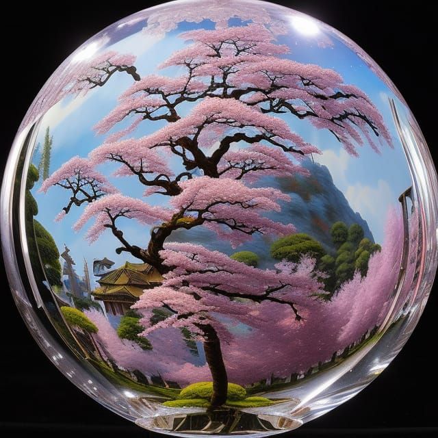 Bonsai Sakura Tree in Crystal Ball Concept Art
