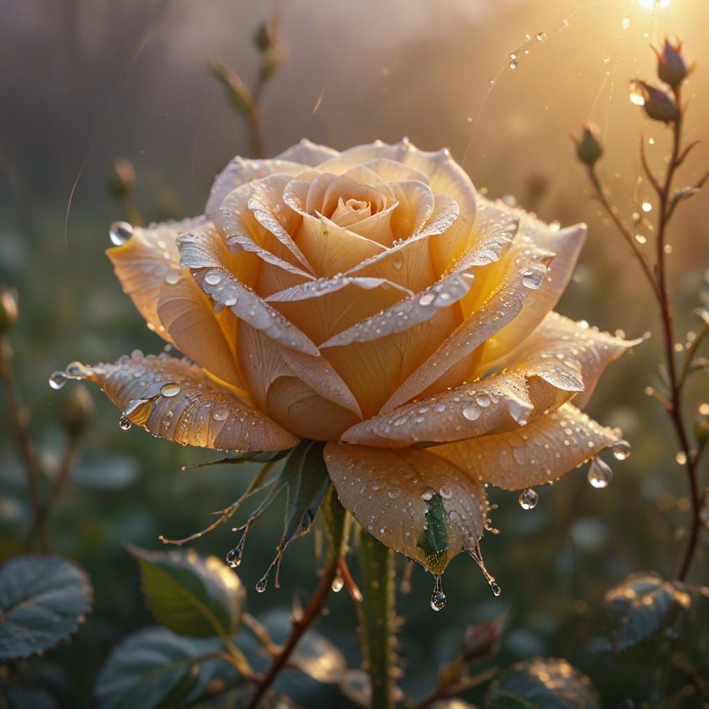 Luminous Spider Silk Rose with Morning Dew