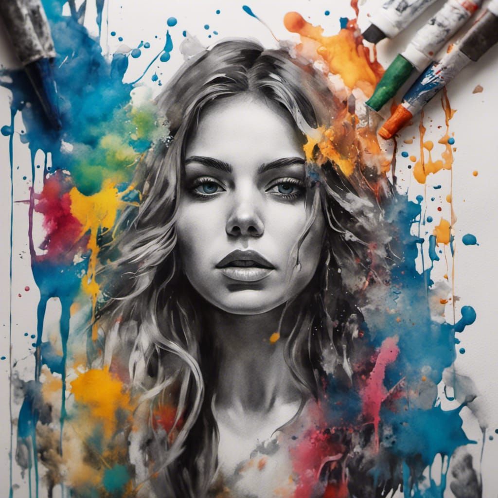 Colorful Graffiti Art: Woman's Watercolor Painting