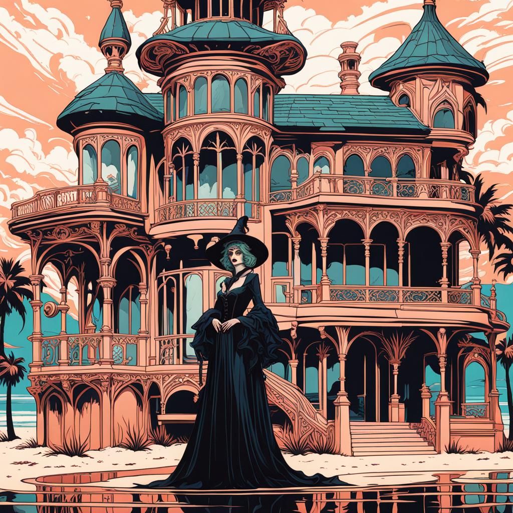 Beach Witch in Art Nouveau Rococo Style