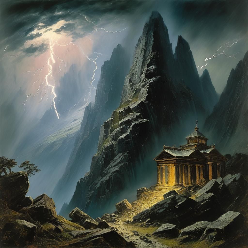 Ancient Temple in Rugged Mountain Landscape