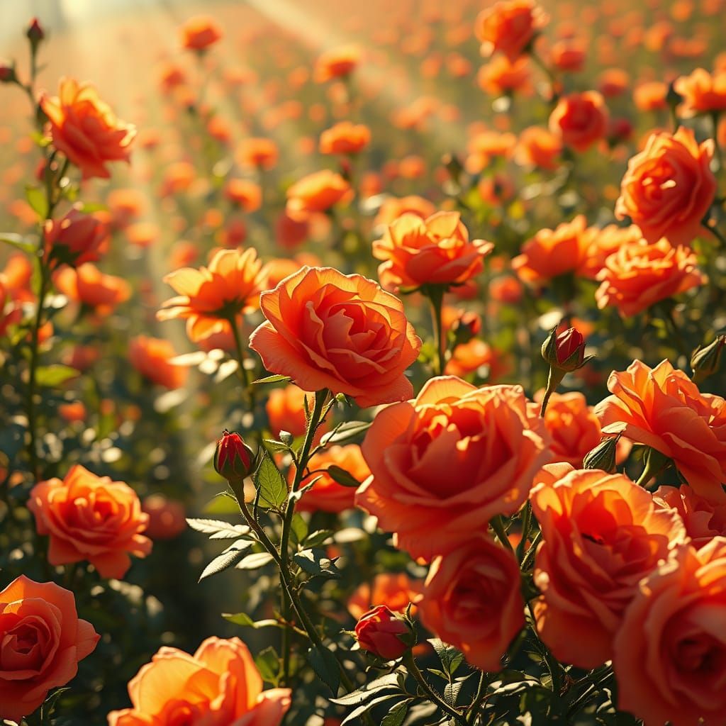 Vibrant Roses Dance in Warm Summer Breeze