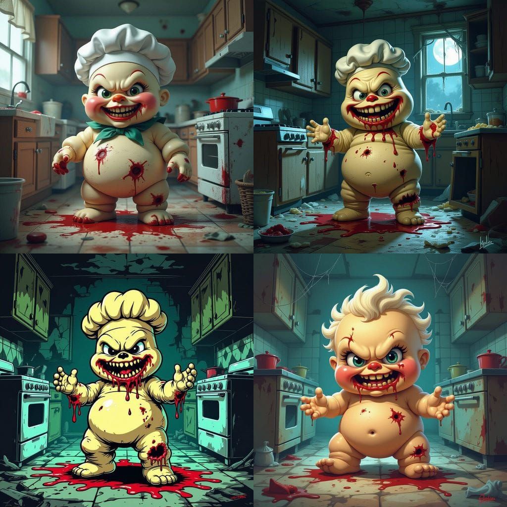 Creepy Doughboy Garbage Kid in Abandoned Kitchen
