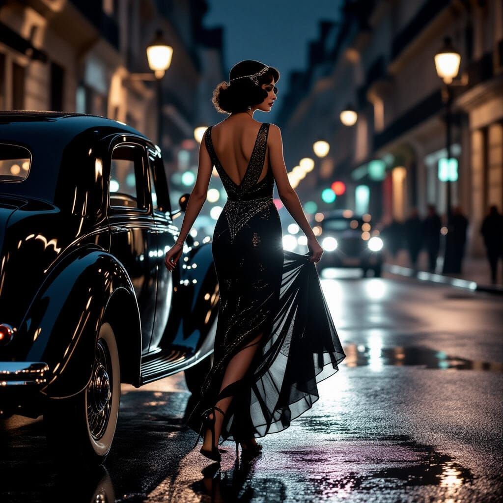 Argentinian Woman in 1920s Gown, Hyperrealistic Photo