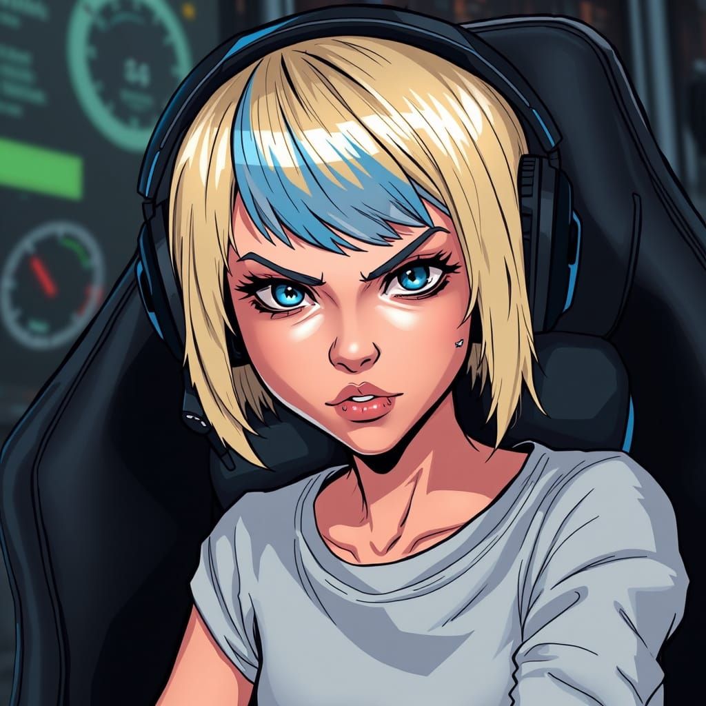 Gaming Goddess in Cyberpunk Comic Book Style