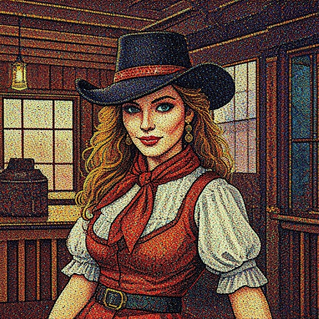 Cowgirl, Pointillism Style