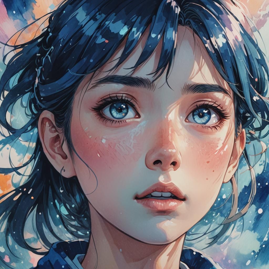 Anime Portrait of a Sad Young Woman