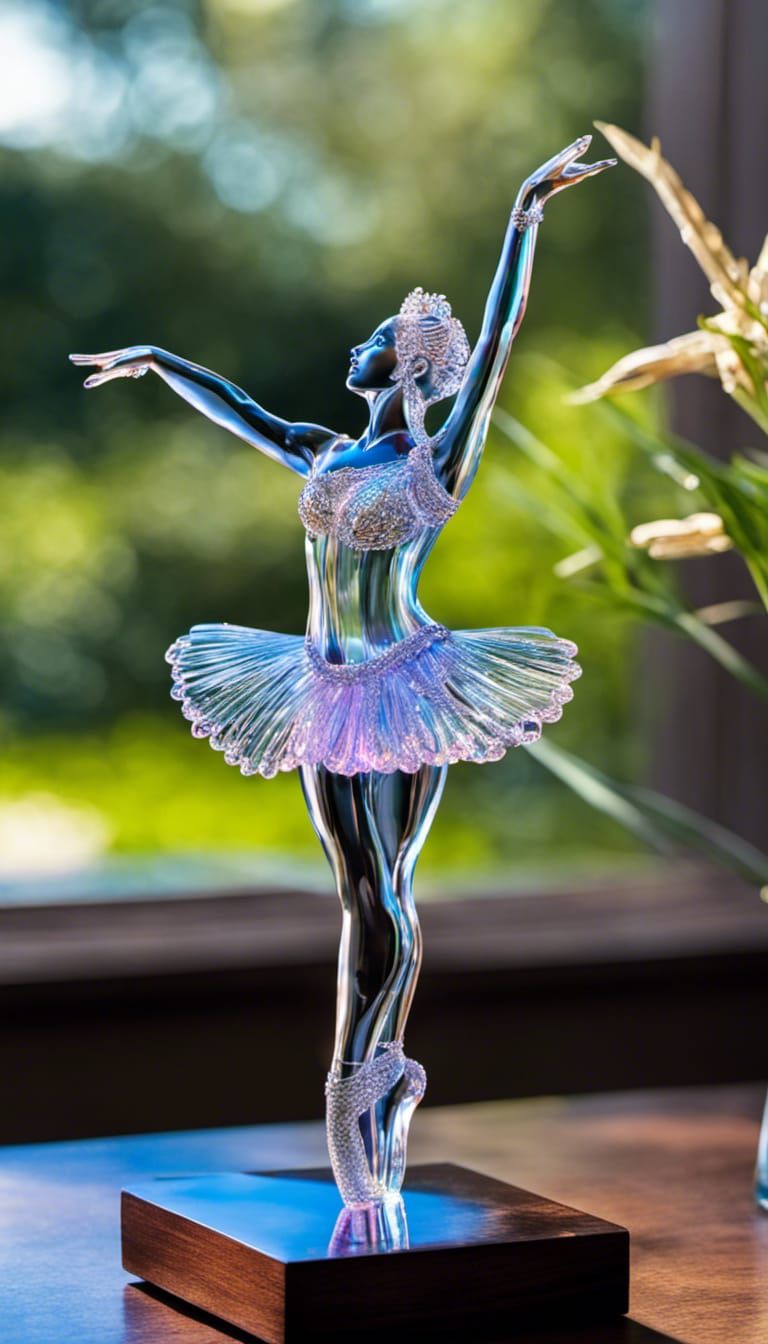 Intricate Glass Ballerina Sculpture with Iridescent Sparkles
