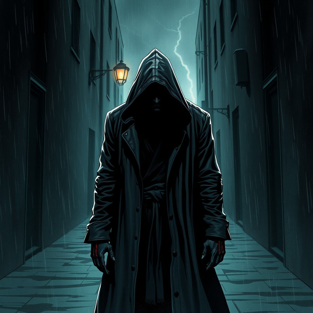 Ominous Figure in Rainy Alley: A Noir Scene