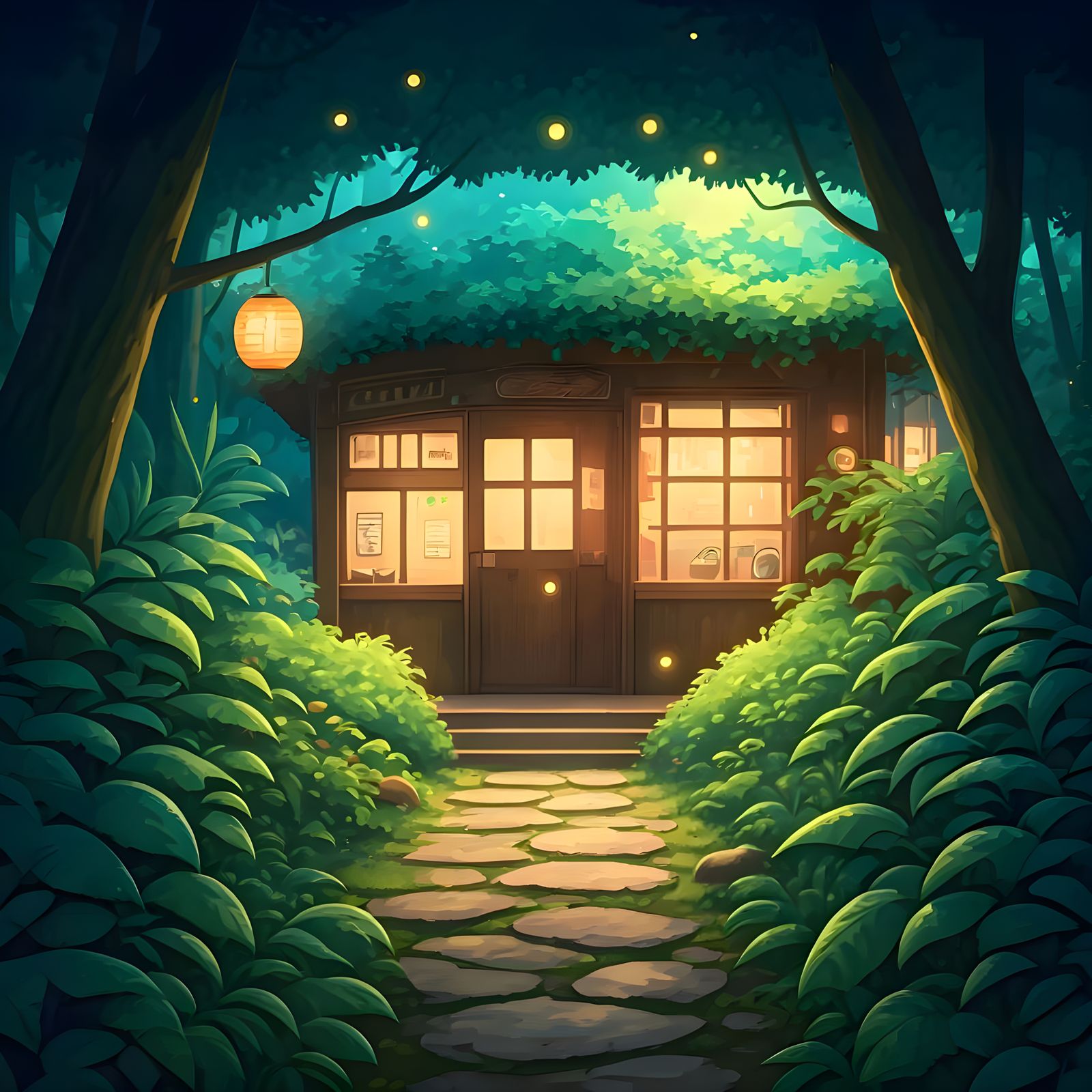 Cozy Studio Ghibli-Style Japanese Forest Cafe in Whimsical A...
