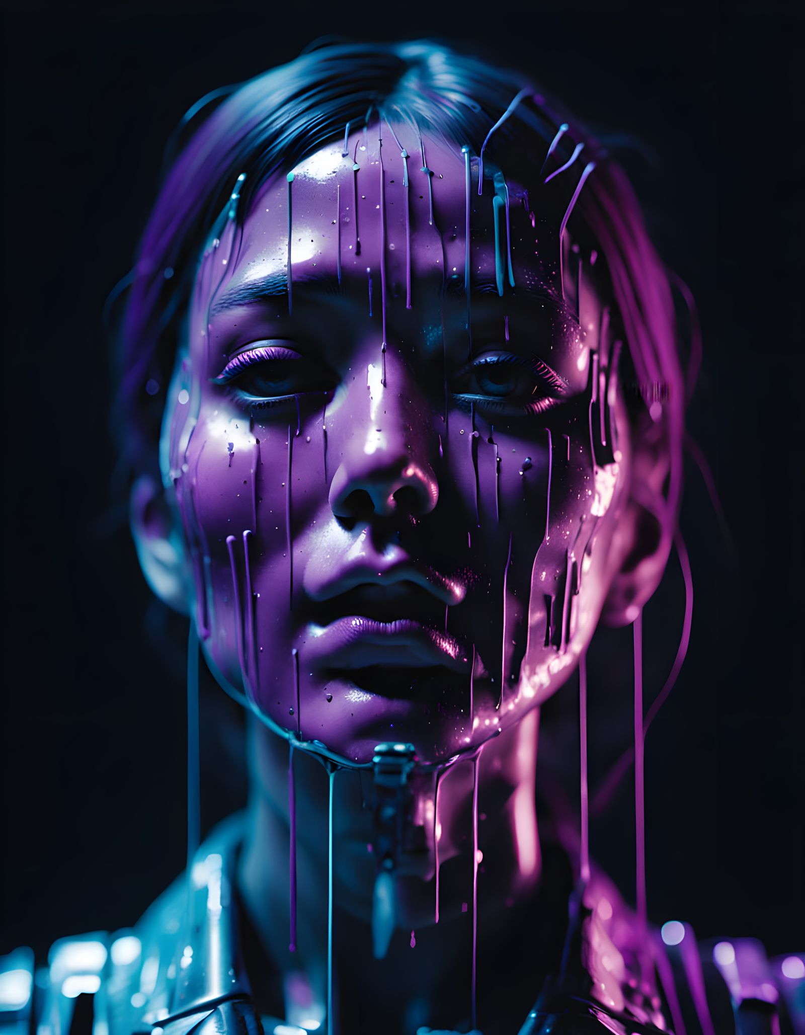 Cyberpunk Dreamscapes in Vibrant Blues and Purples