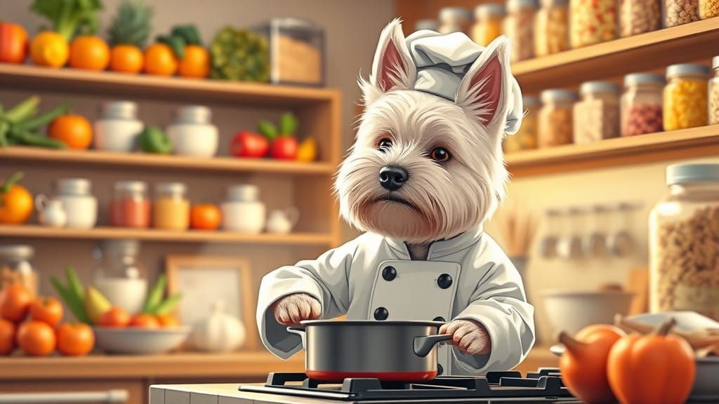 Adorable West Highland White Terrier Chef in the Kitchen
